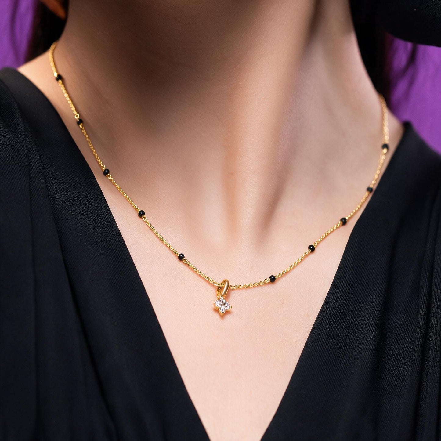 Tiny Four Petal Cluster Pendant Mangalsutra