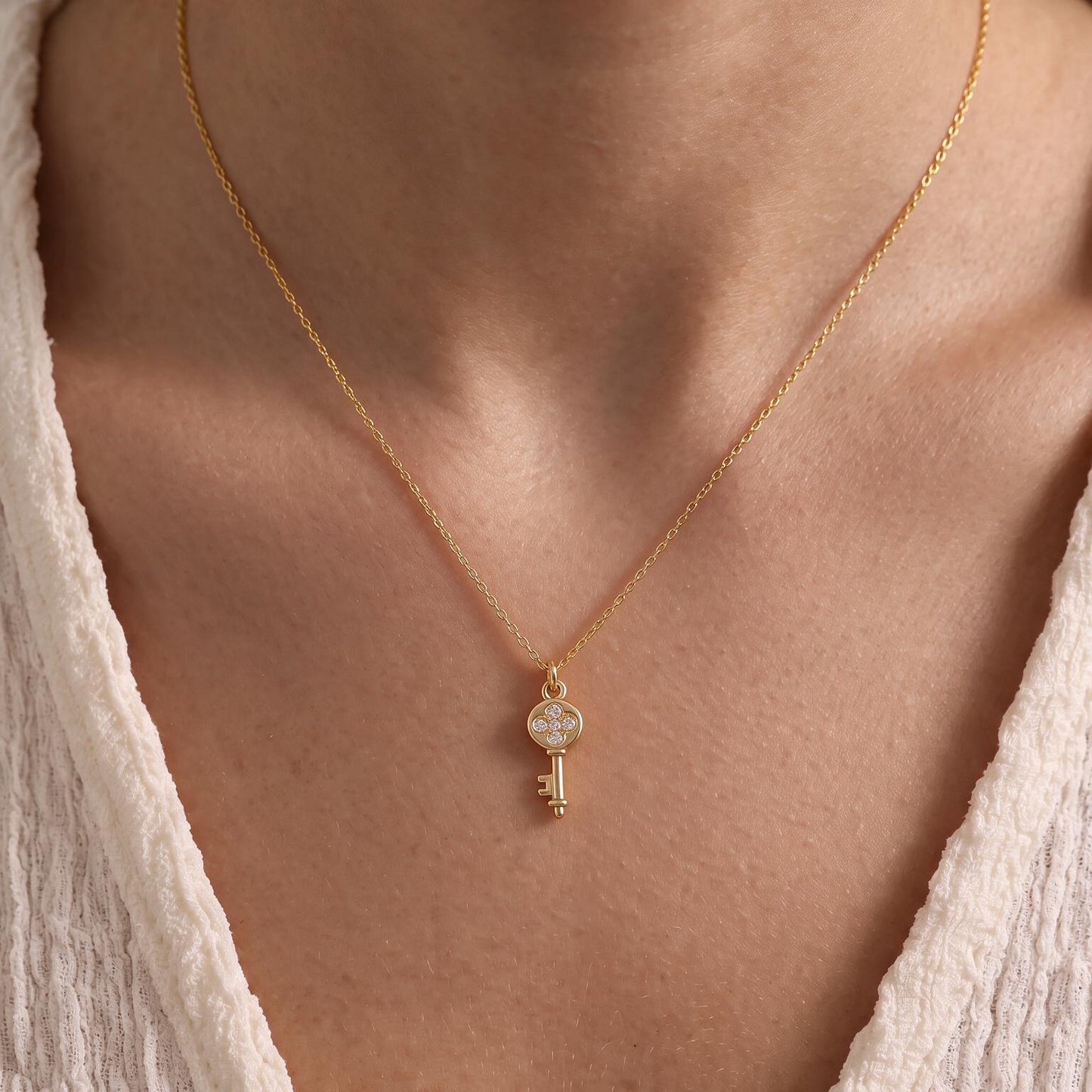 Tiny Pave Key Pendant Necklace