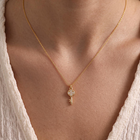 Tiny Pave Key Pendant Necklace