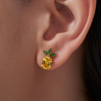 Pineapple Oval Stone Stud Earrings
