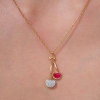 Double Cherry Charm Pendant Necklace
