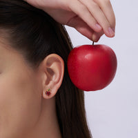 Red Apple Heart Stud Earrings