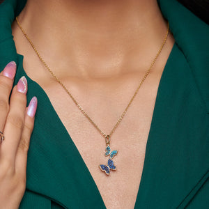 Color Diamond Set Butterfly Pendant - KYMEE