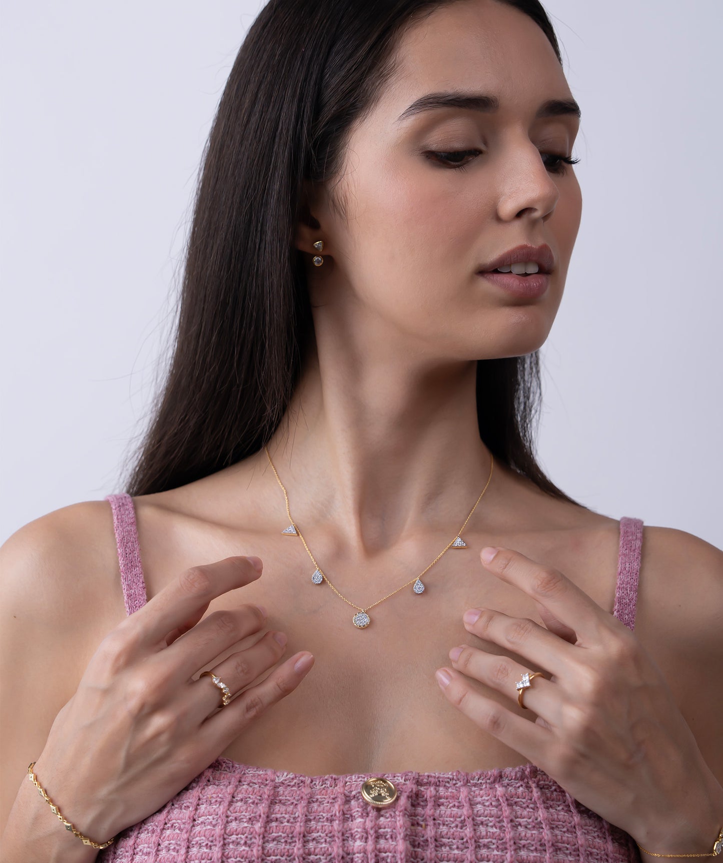 Sparkling Mixed Shape Drop Necklace