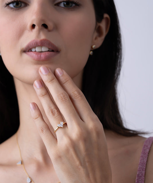 Princess Cut Cluster Staggered Ring