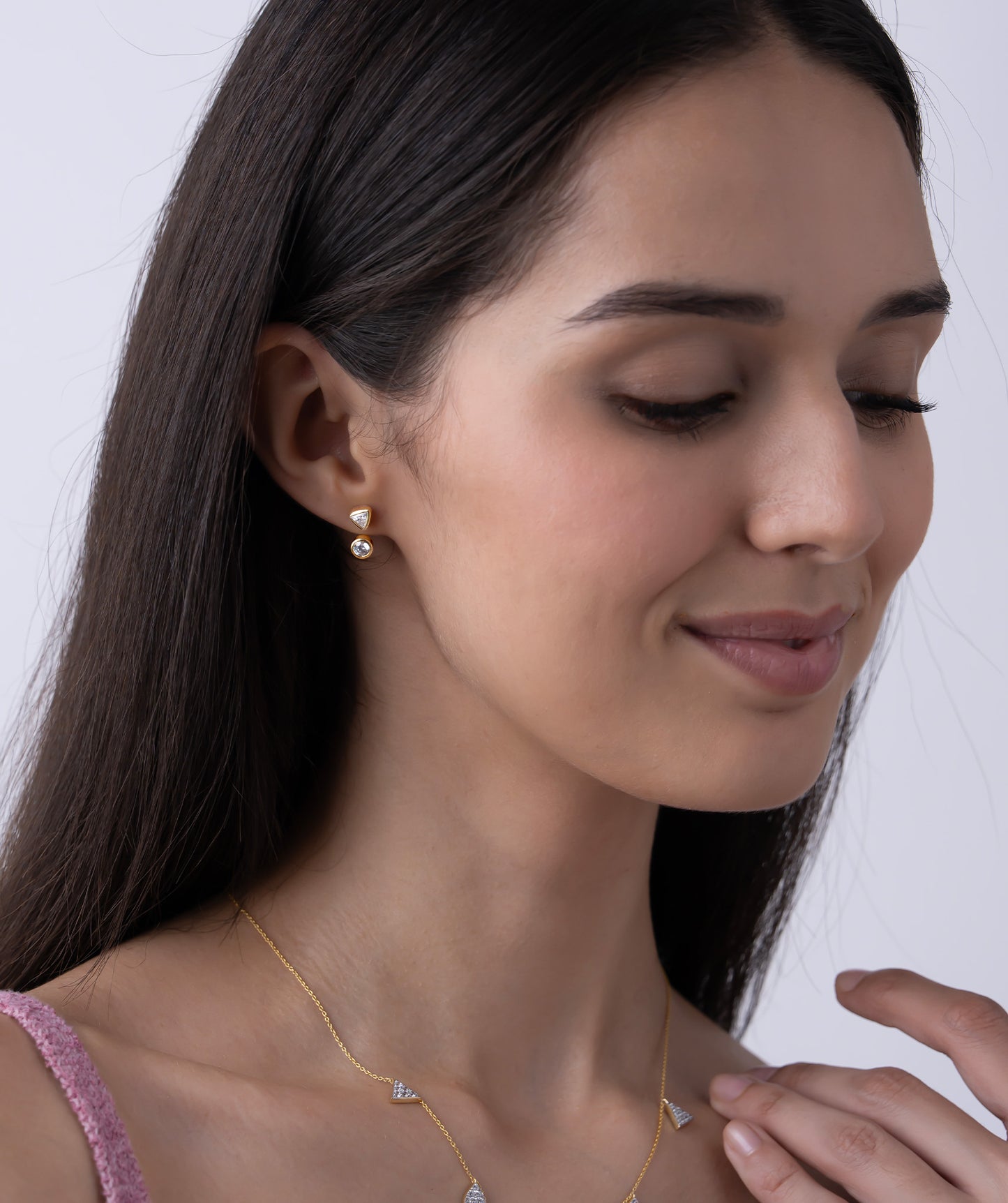 Trilliant & Round Diamond Studs