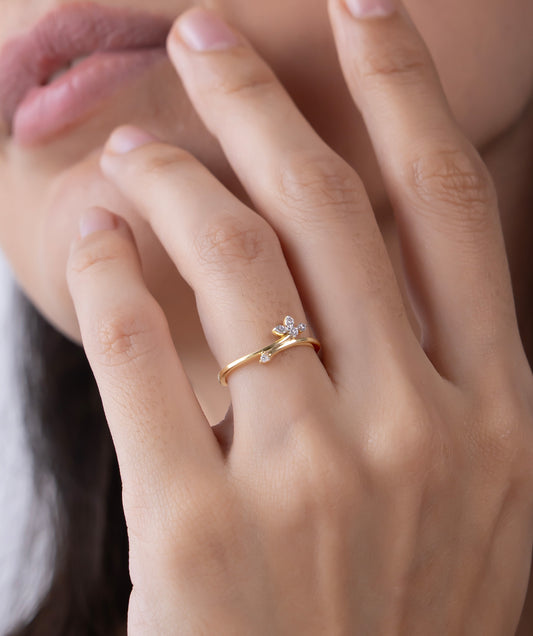 Diamond Flower Open Bypass Ring