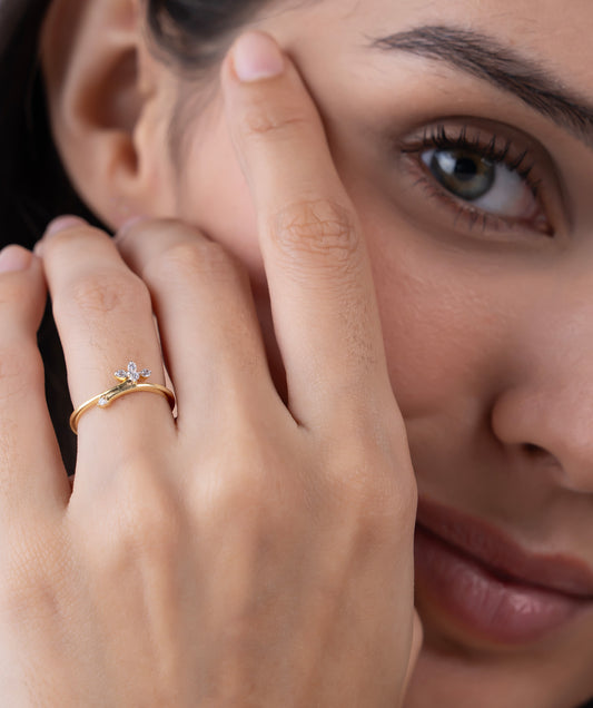 Diamond Flower Open Bypass Ring