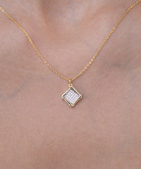Tilted Square Pave Frame Pendant Necklace