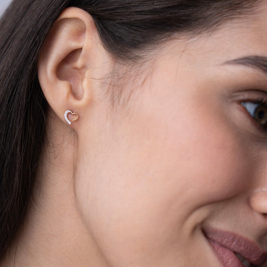 Minimal Open Heart Stud Earrings with Moissanite Pavé