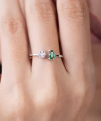 Toi Et Moi Open Cuff Ring with Baguette and Pave Cluster