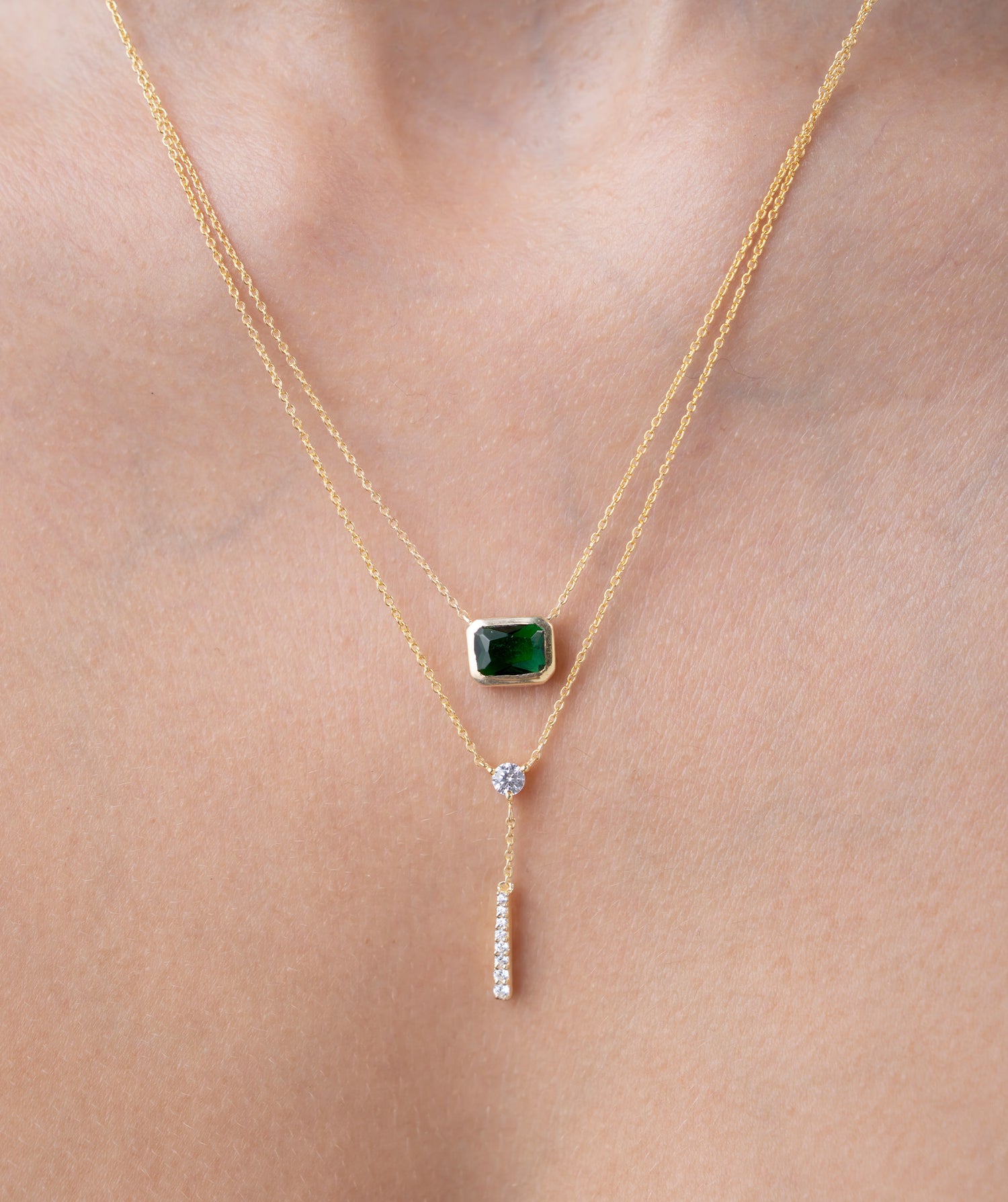 Emerald Glamour Layered Necklace