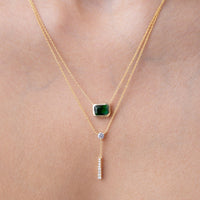 Emerald Bezel Lariat Layered Necklace Set