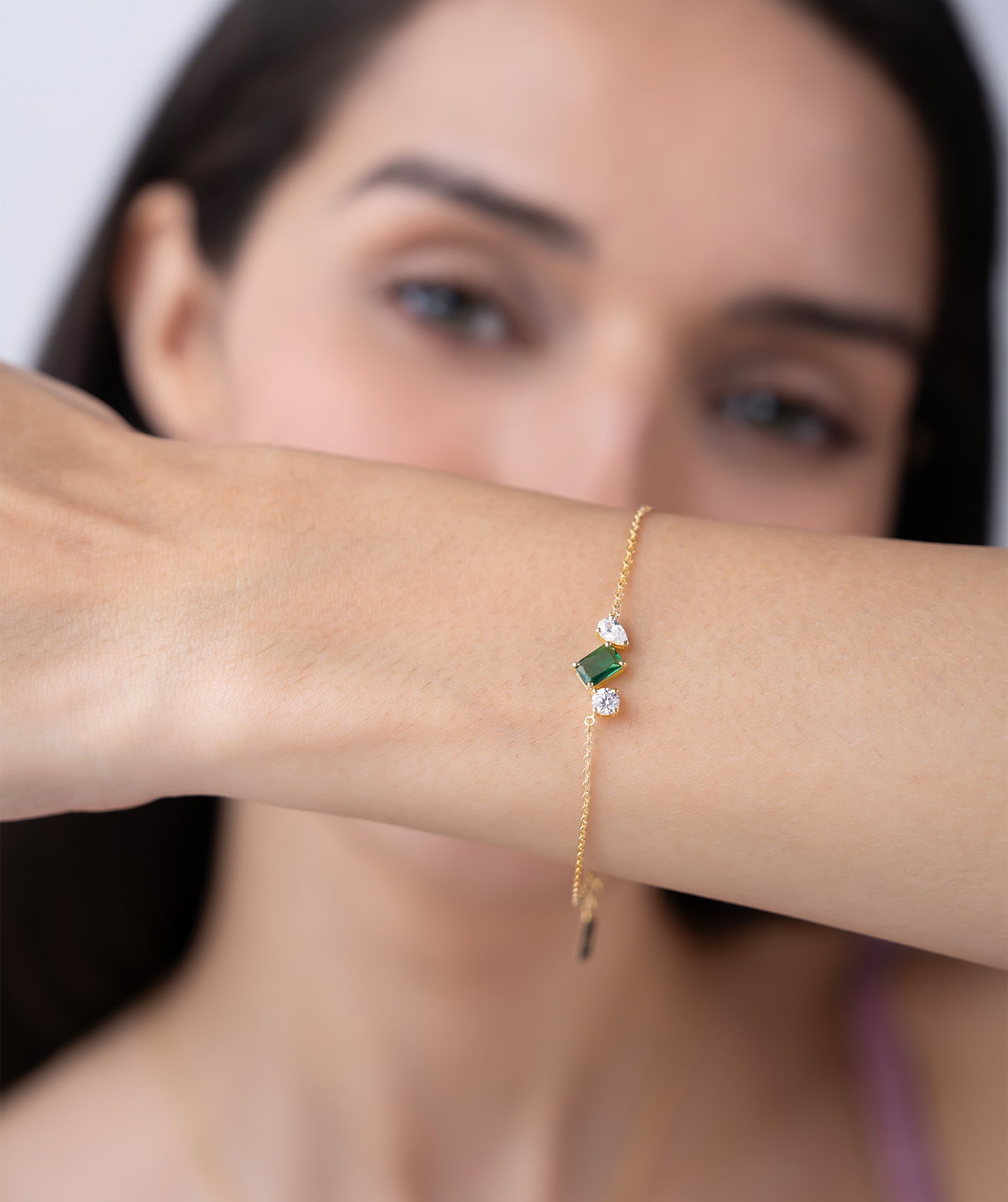 Emerald Baguette Cluster Bracelet Set