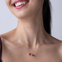 Red Baguette and Pavé Halo Bar Necklace