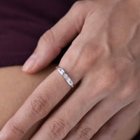 Baguette and Round Three Stone Band Ring