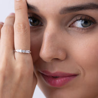 Baguette and Round Three Stone Band Ring
