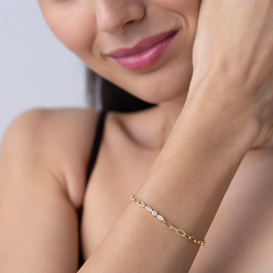 Marquise Trio Paperclip Chain Bracelet