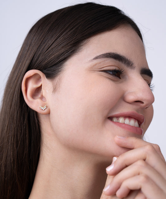 Crown Chevron Stud Earrings with Moissanite Cluster