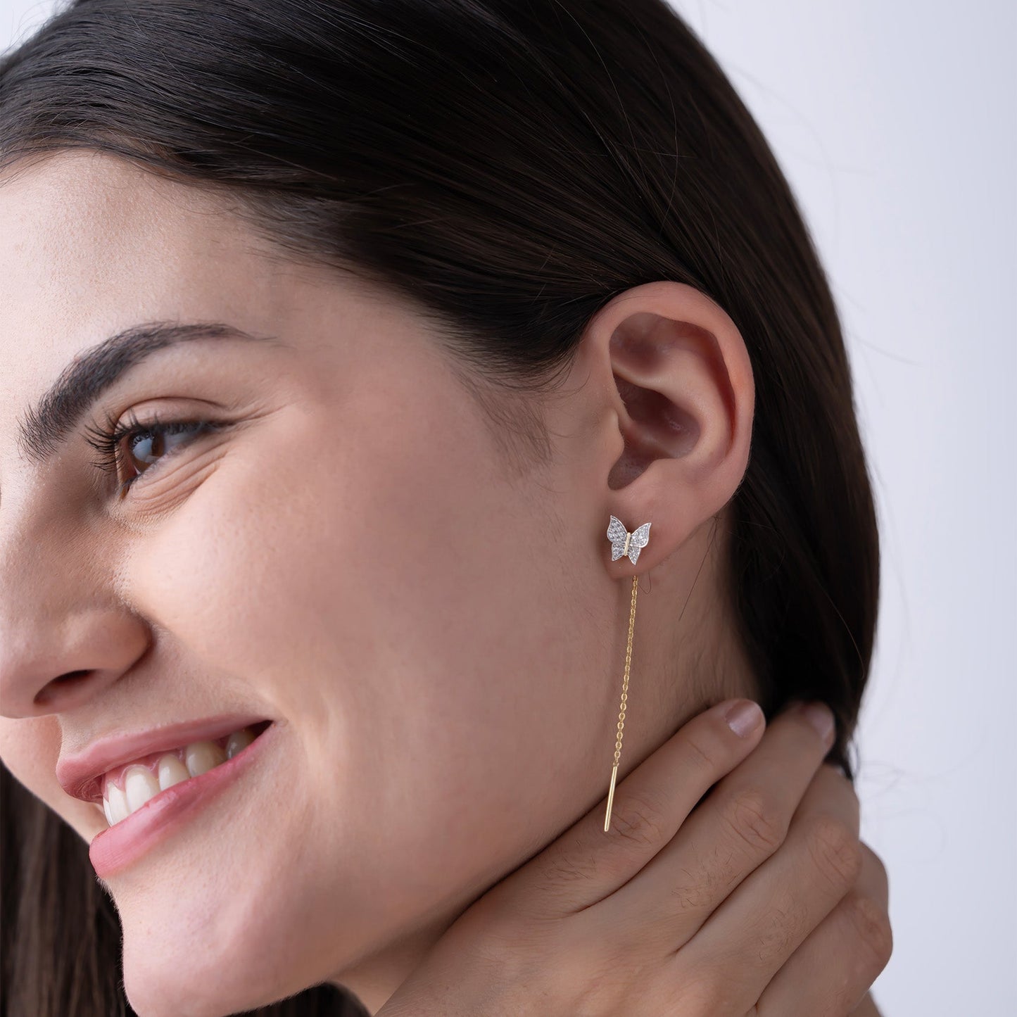 Diamond Butterfly Threader Earrings