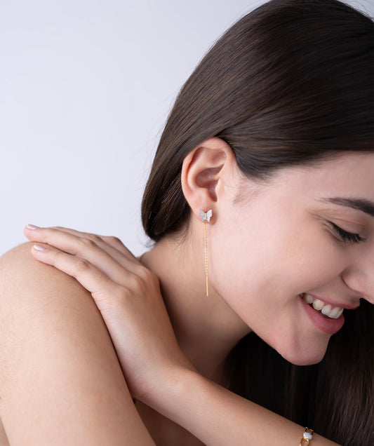 Pave Butterfly Threader Earrings