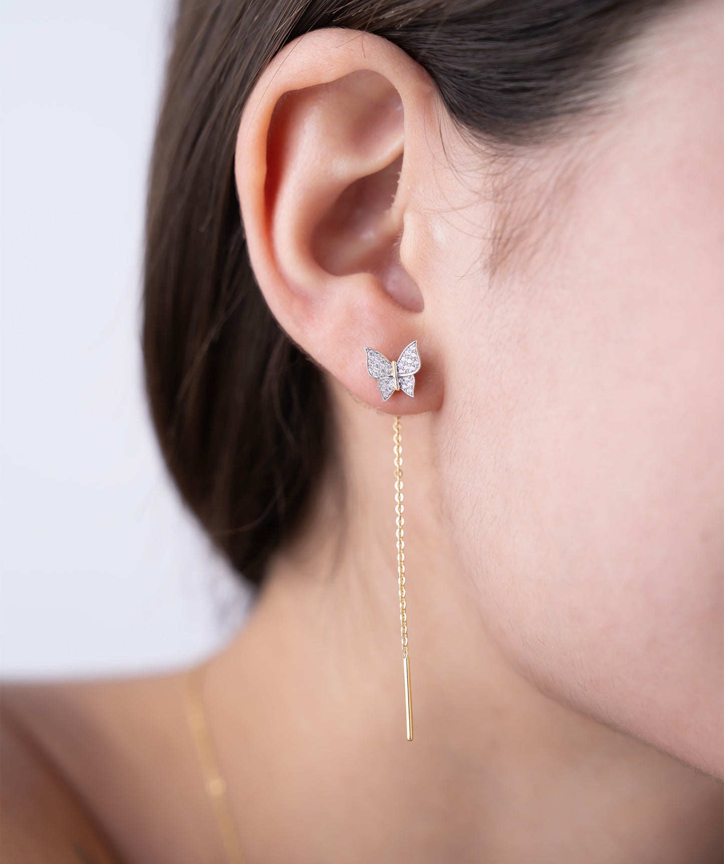 Diamond Butterfly Threader Earrings