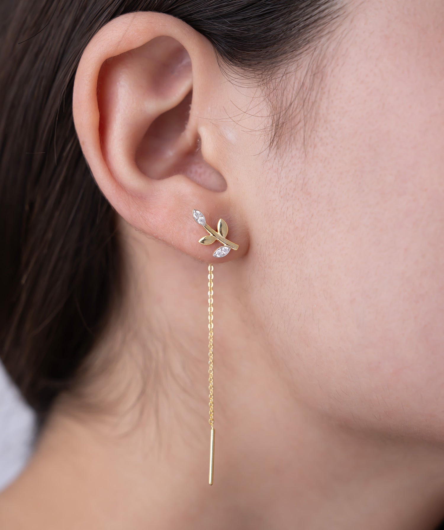 Leaf Drop Threader Earrings