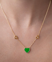 Green Enamel Heart Pendant Necklace