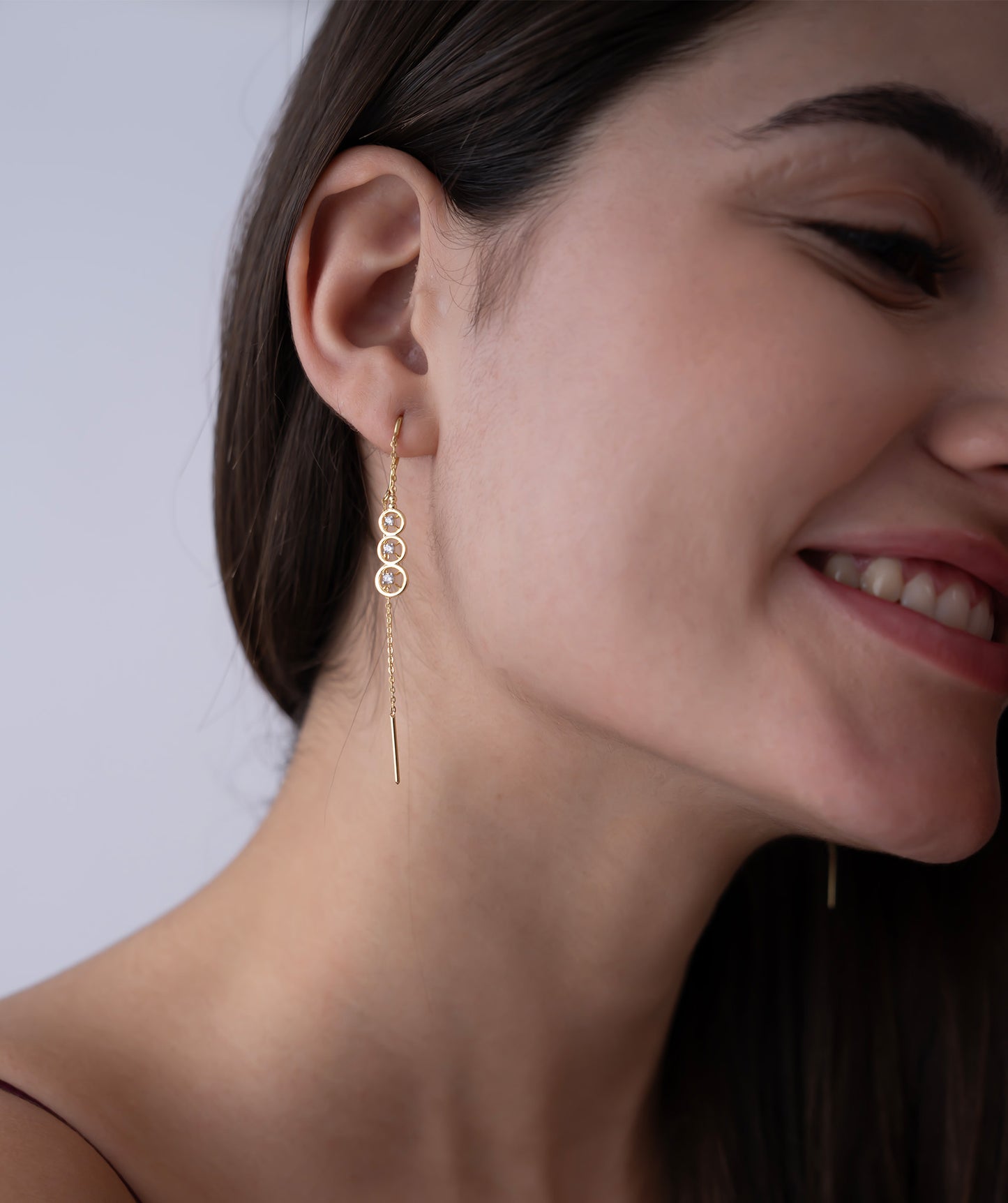 Triple Halo Threader Earrings