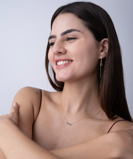 Blue Baguette Trio Bar Necklace