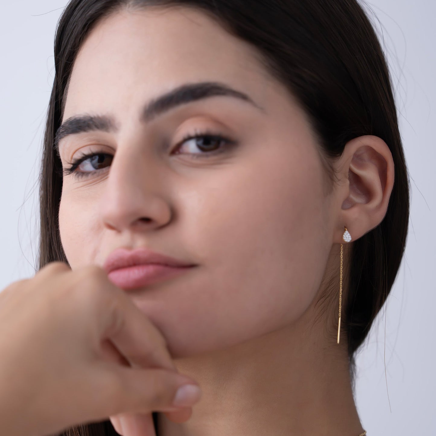 Crystal Teardrop Threader Earrings