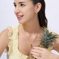 Pineapple Oval Stone Stud Earrings