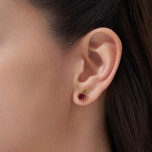 Red Apple Heart Stud Earrings