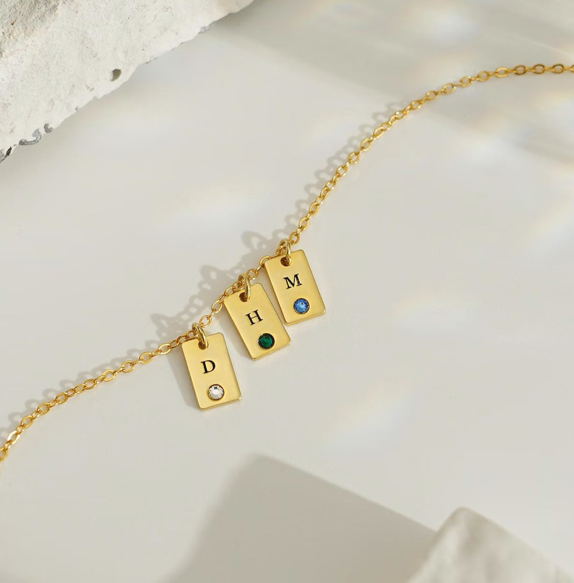 Personalised Initial Tag Colour Stone Necklace