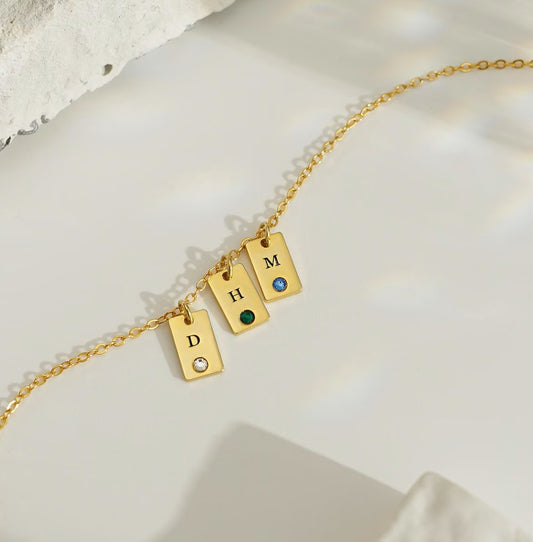 Initial Tag Coloured Solitaire Pendant Necklace