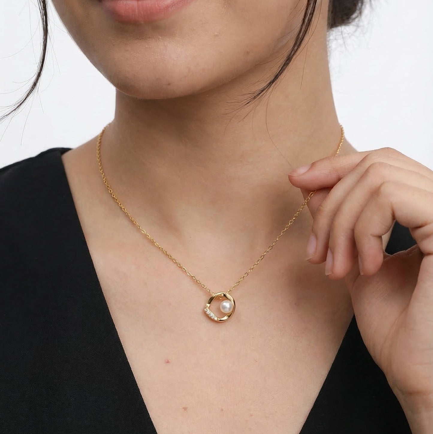 Pearl and Pave Cushion Frame Pendant Necklace