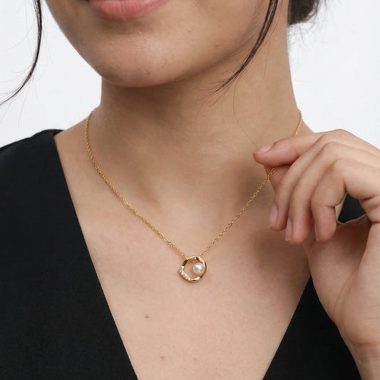 Pearl and Pave Cushion Frame Pendant Necklace