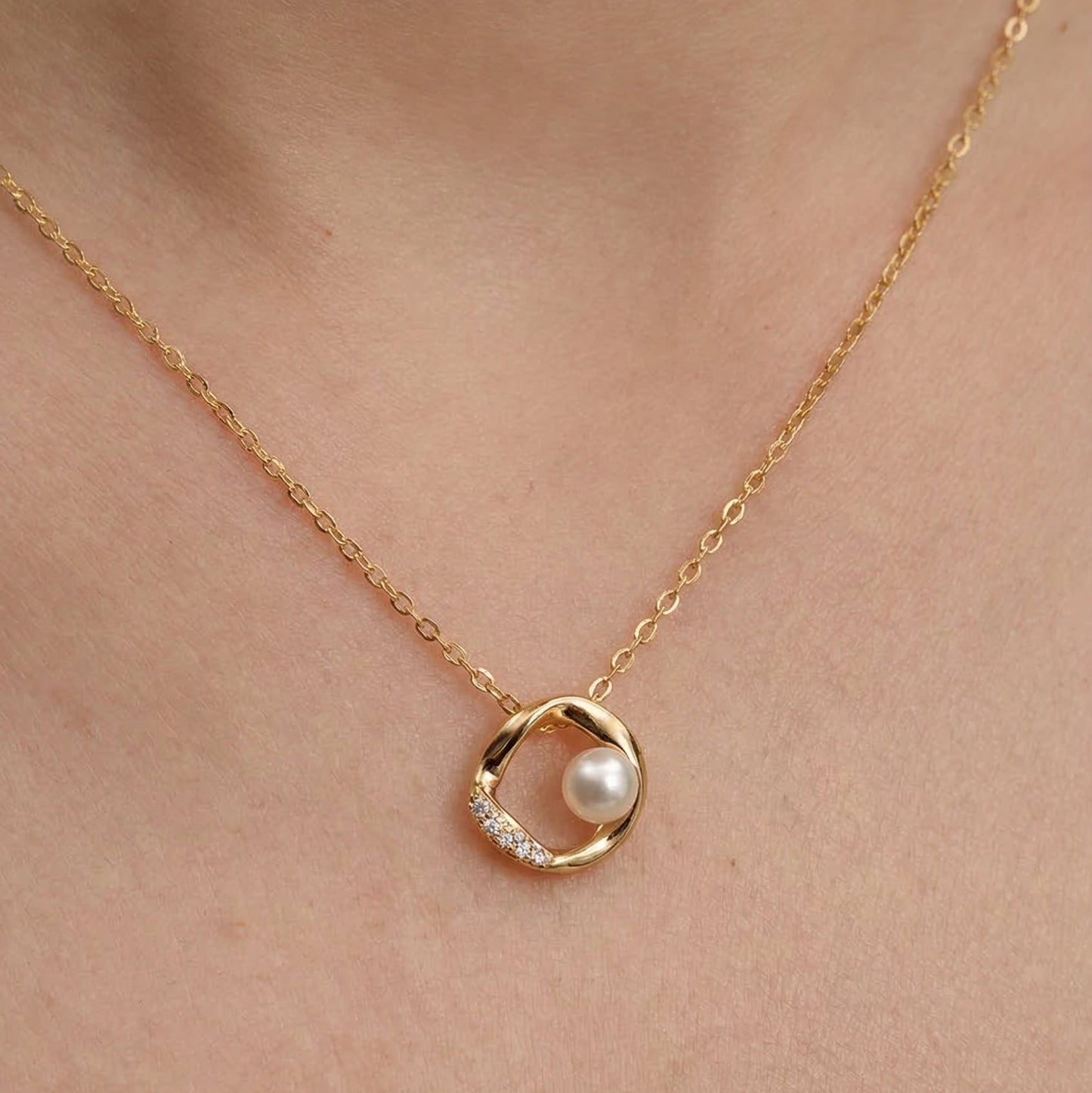 Pearl and Pave Cushion Frame Pendant Necklace