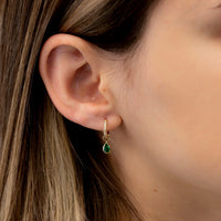 Emerald Pear Drop Pave Huggie Hoops