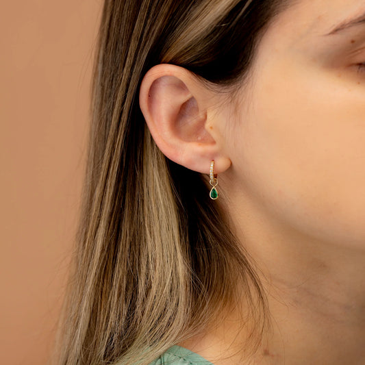 Emerald Pear Drop Pave Huggie Hoops