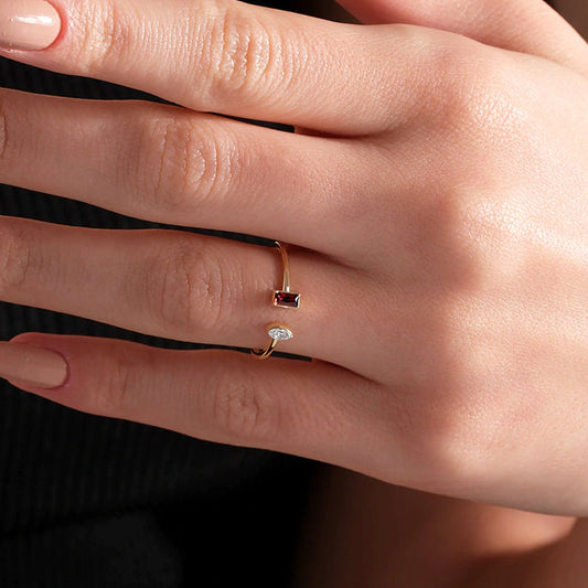 Red Baguette and Marquise Two Stone Ring