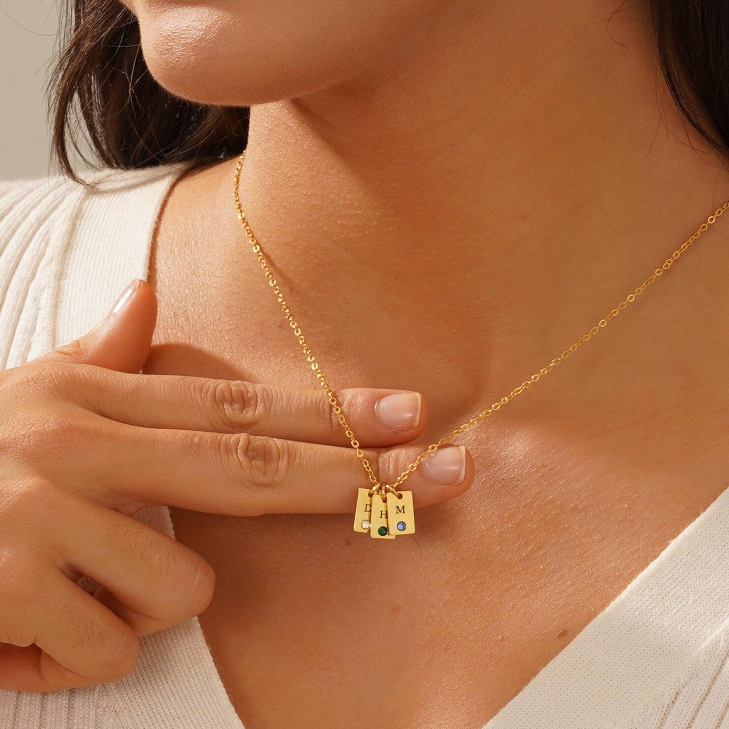 Personalised Initial Tag Colour Stone Necklace