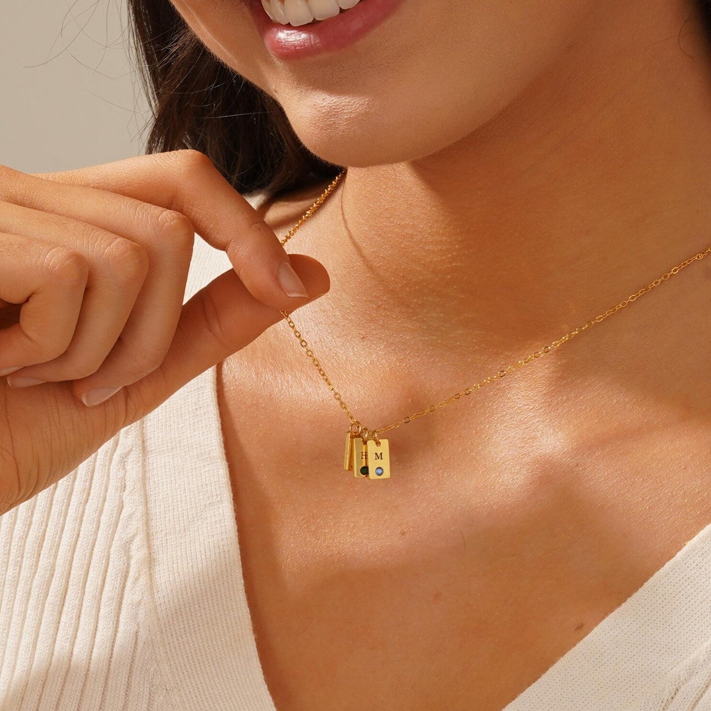 Personalised Initial Tag Colour Stone Necklace