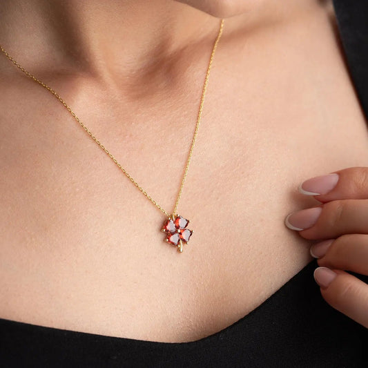 Four Leaf Clover Heart CZ Pendant Necklace
