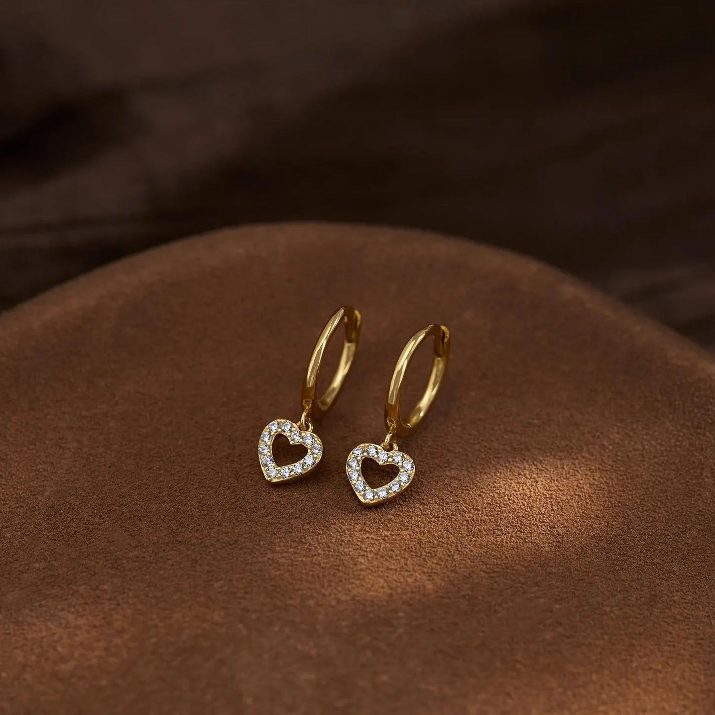 Paved Open Heart Huggie Drop Earrings