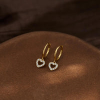 Paved Open Heart Huggie Drop Earrings