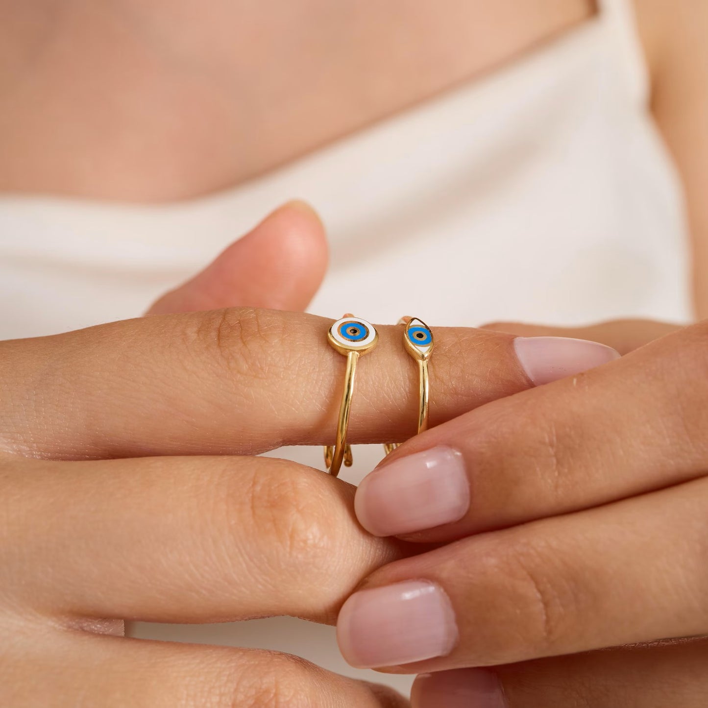 Marquise Enamel Evil Eye Stacking Ring