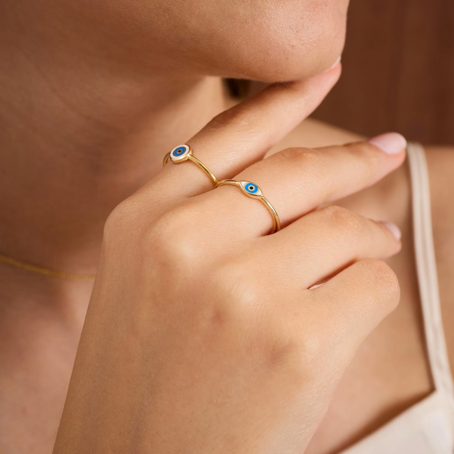 Marquise Enamel Evil Eye Stacking Ring