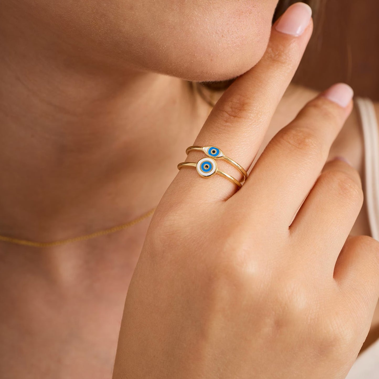 Marquise Enamel Evil Eye Stacking Ring