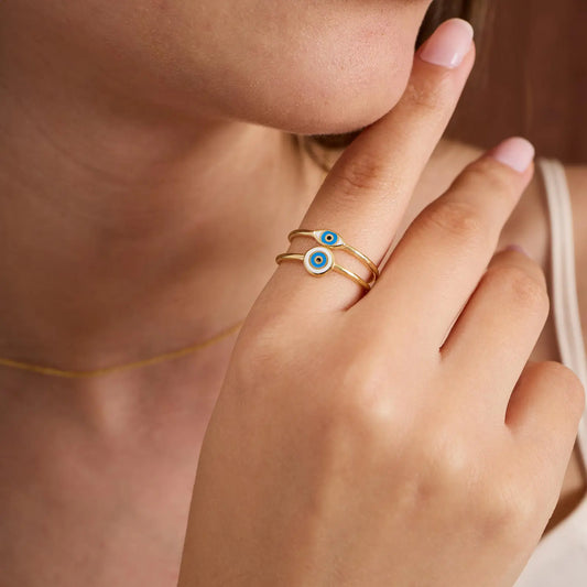 Round Enamel Evil Eye Ring